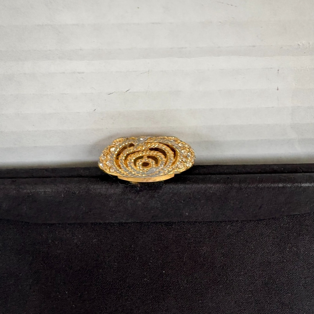 1950s Black Satin Clutch Rhinestone Gold Clasp - Picture 9 of 10
